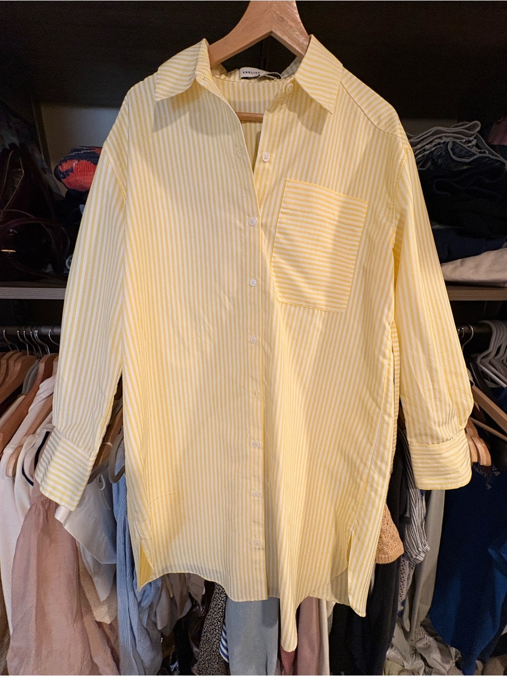 Light Yellow Striped Button-Up Shirt - Casual Shirt dress